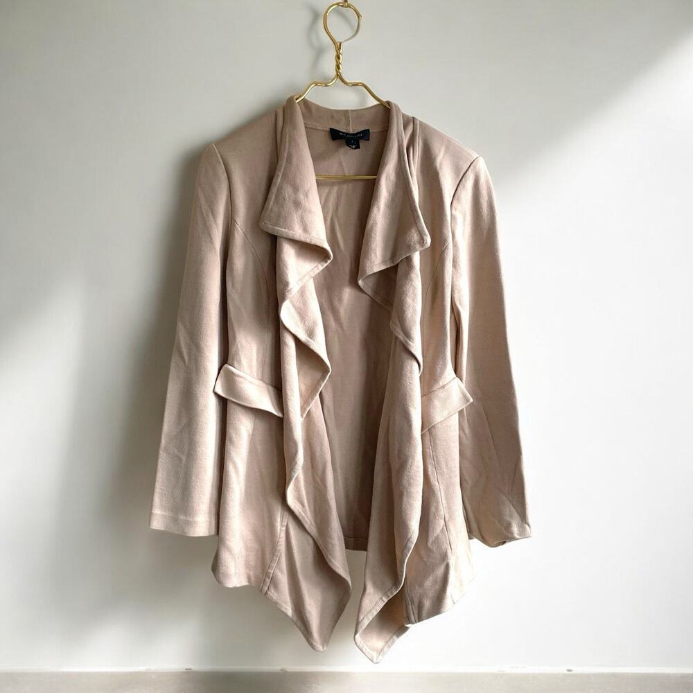 ST JOHN Cape Jacket Cardigan Knit Open Front Neutral Beige Size 8 Classic
